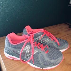 Grey and hot pink sneakers